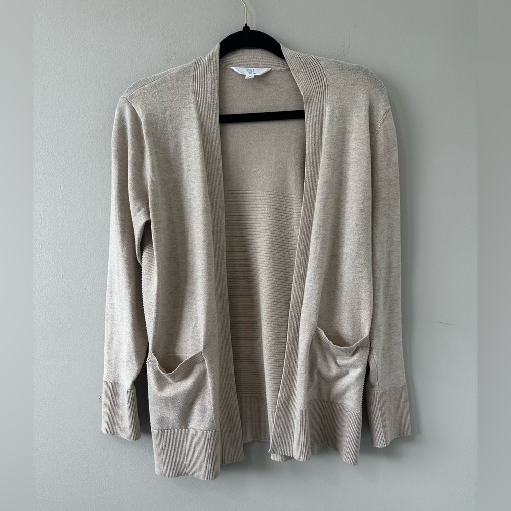 Time And Tru Beige Long Sleeve Knit Cardigan Sweater Women's Medium